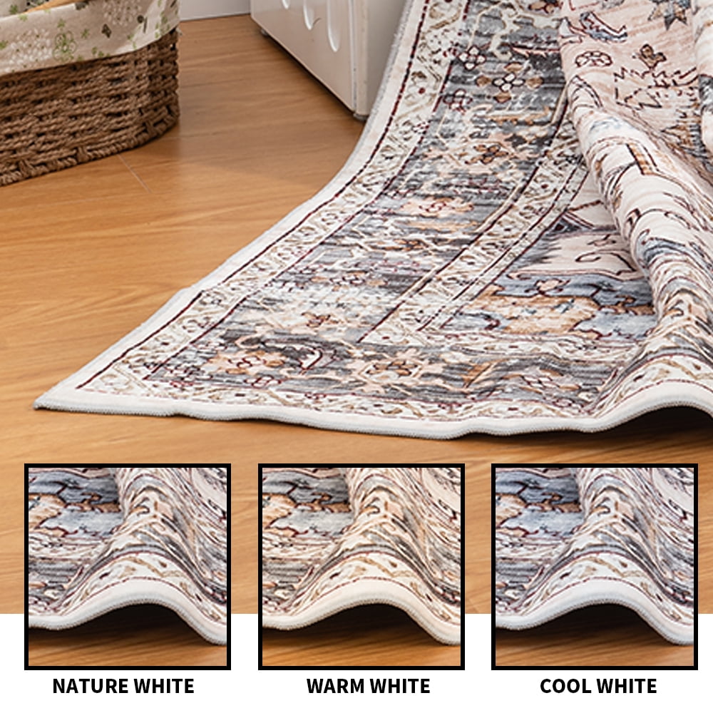 CHAKME 4'x6' Washable Area Rug Large Soft Rugs Living Room Vintage Beige Carpet Bedroom Dining Room Non-Slip Stain Resistant Under Table Rug