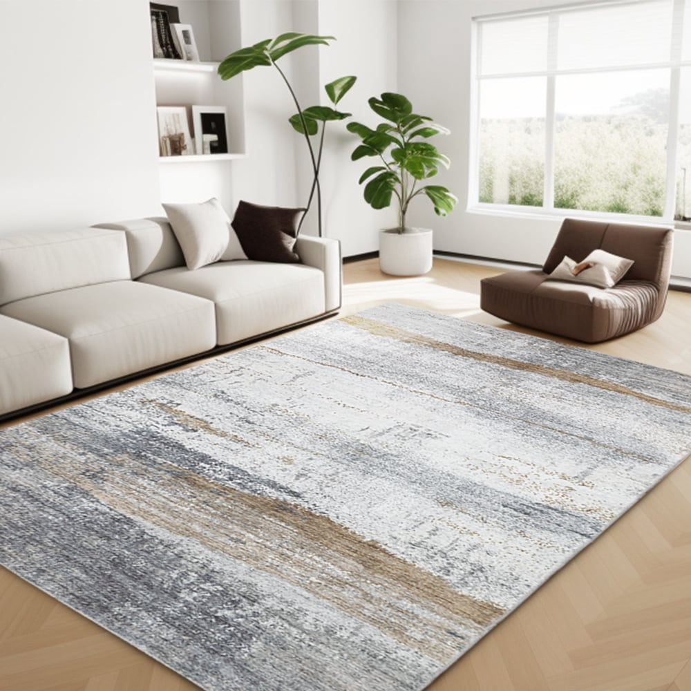CHAKME 9'x12' Abstract Area Rugs Machine Washable Non Slip Modern Distressed Blue Grey Rust Living Room Bedroom Dining Room Office Kitchen Soft Indoor Carpet