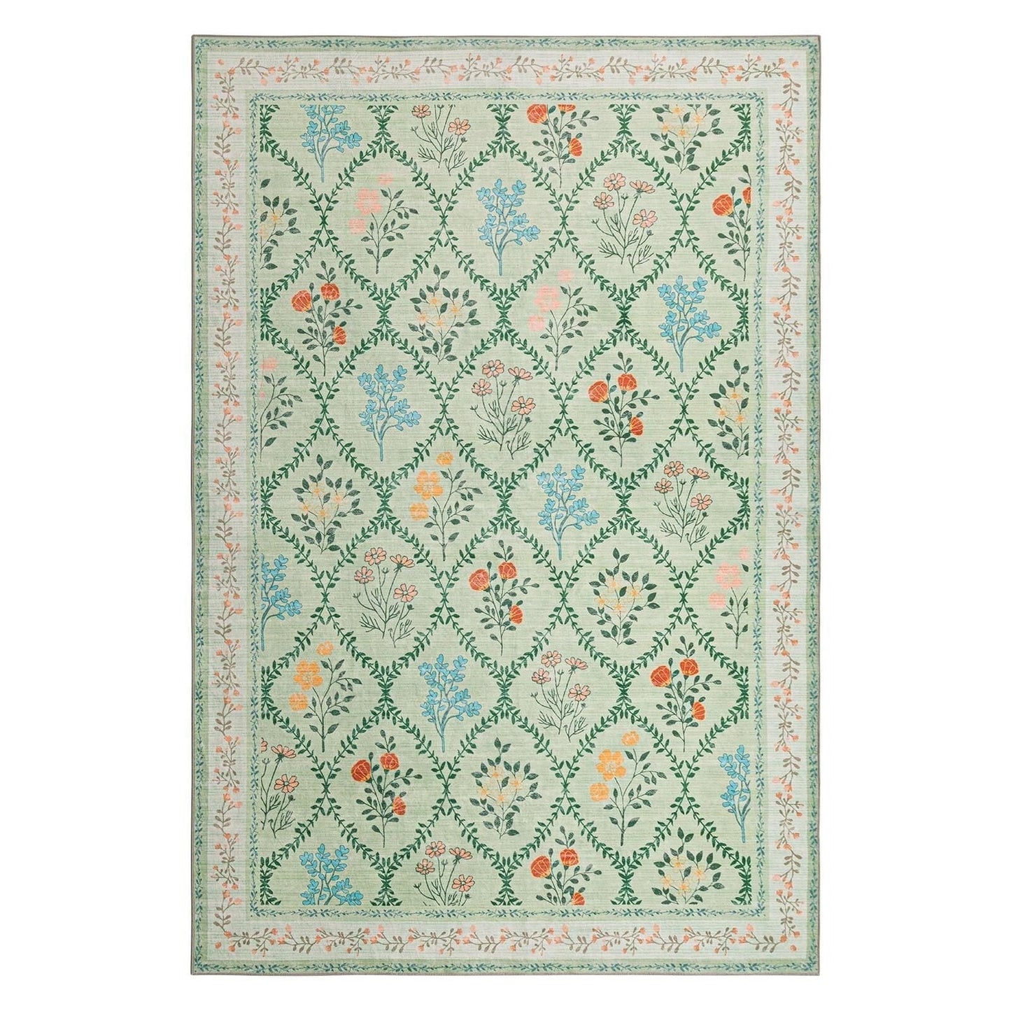 CHAKME 6'x9' Boho Floral Area Rugs Living Room Floral Cottage Washable Rug Soft Faux Wool Rug Carpet Bedroom ,GREEN