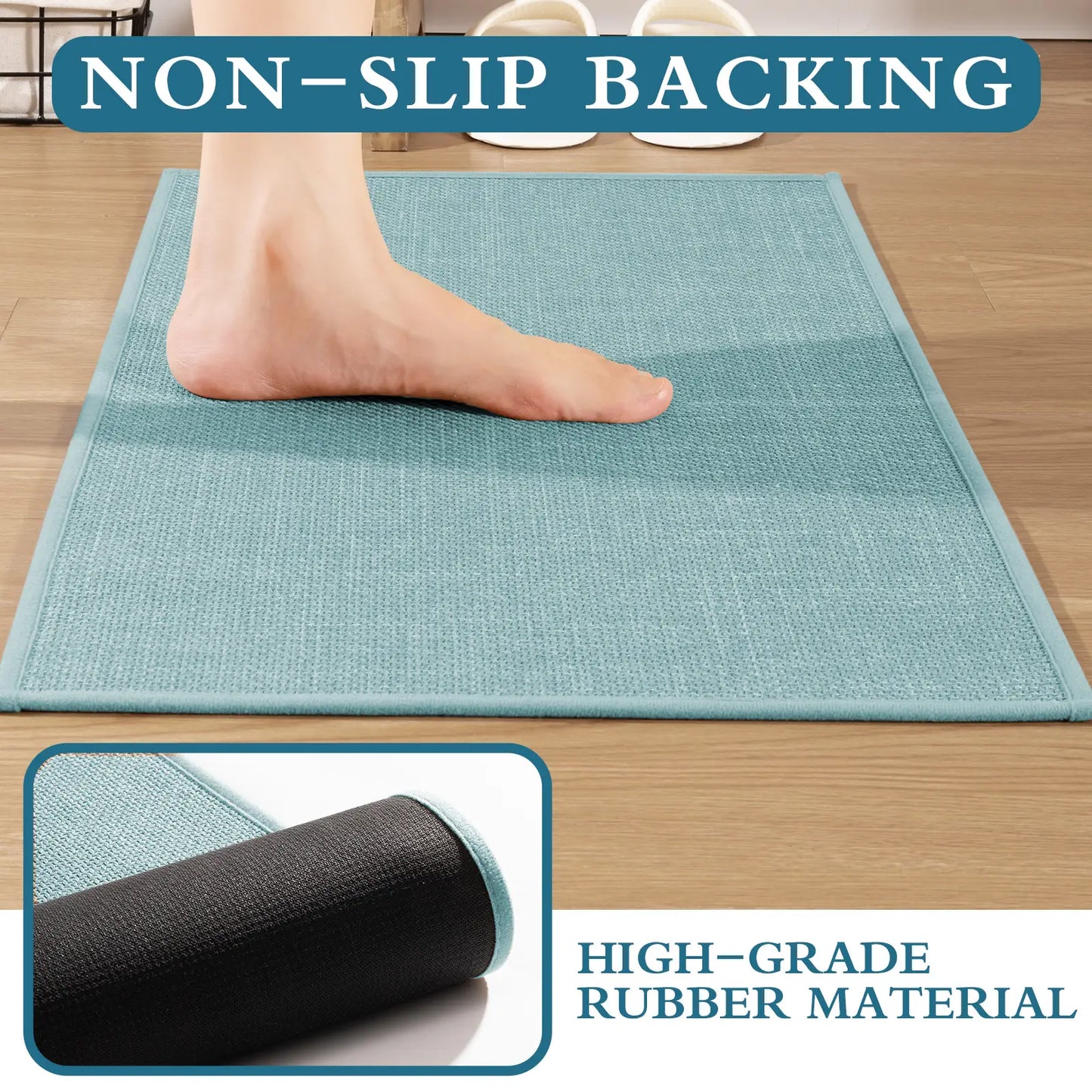 CHAKME 3 Piece Super Absorbent Bathroom Rug Set Non Slip Machine Washable Thin Quick Dry U Shape Contour Mat Rubber Backing Shower Floor, 17inx24in+17inx32in+U Shape 17.5inx24in BLUE