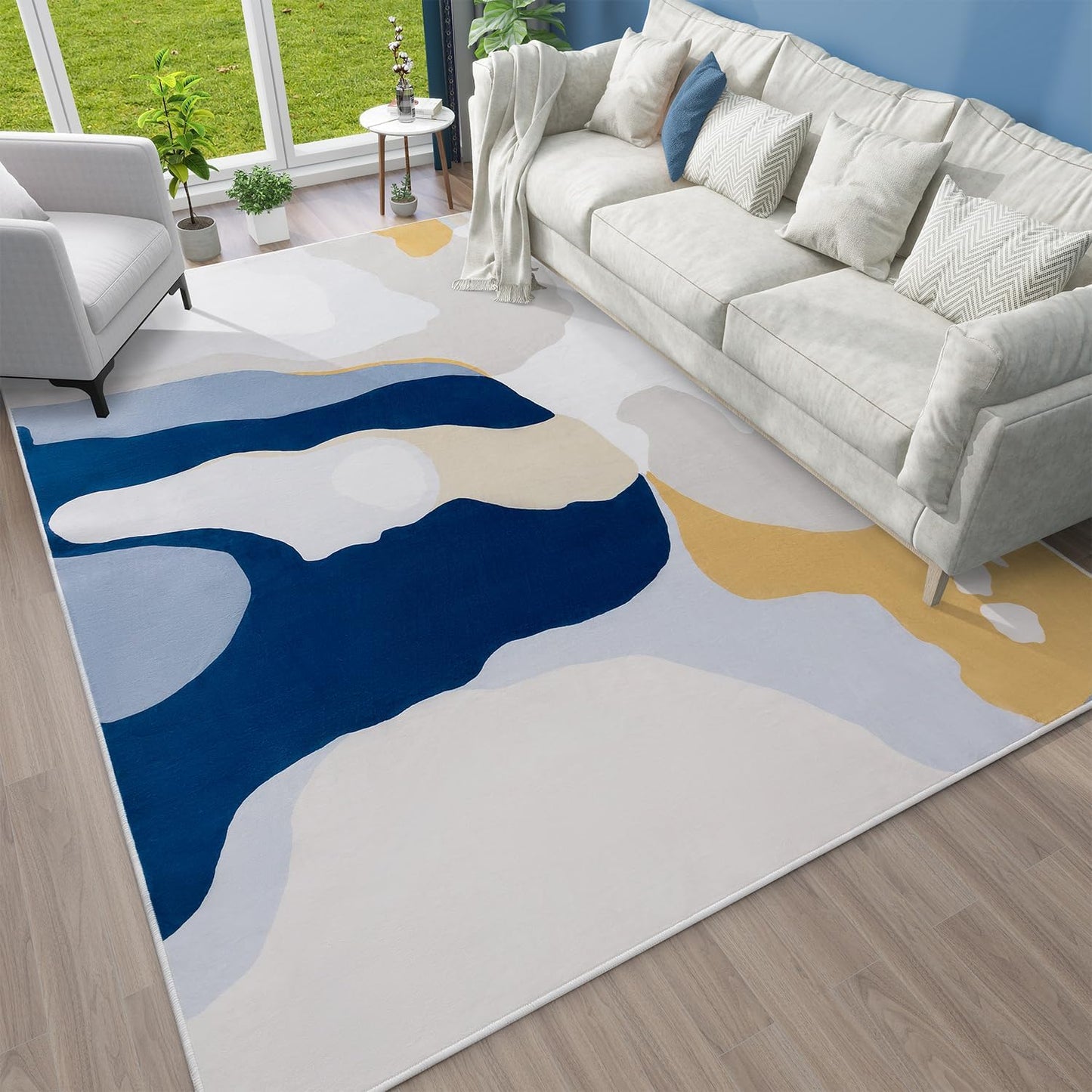 Machine Washable Blue Area Rug