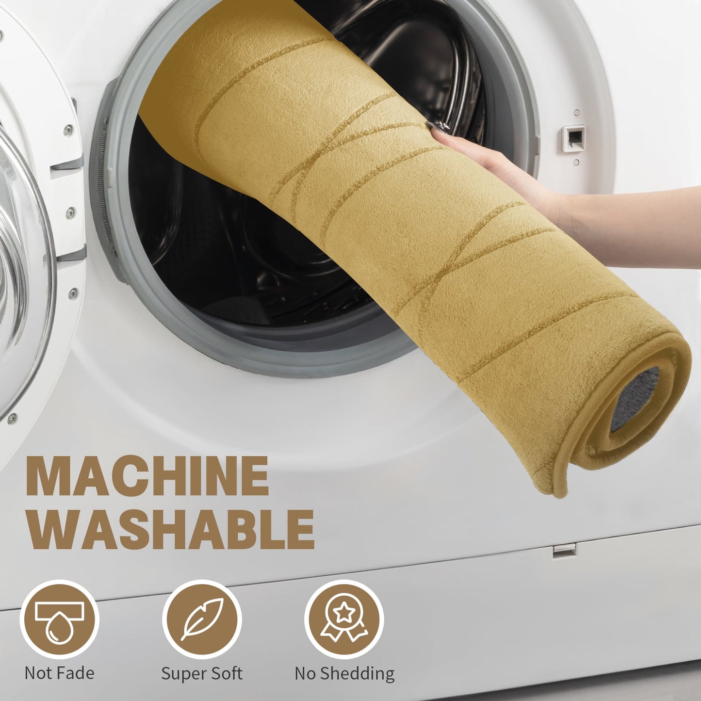 CHAKME 5 Piece Bathroom Rug Set Non Slip Ultra Absorbent Machine Washable Memory Foam Large 20inx46in & 32inx20in Long 24inx17in Small 18inx16in U Shape Contour 24inx20in Toilet Mat Ocean Ripple coffee