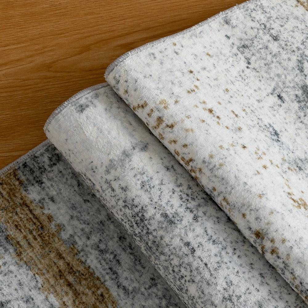 CHAKME 9'x12' Abstract Area Rugs Machine Washable Non Slip Modern Distressed Blue Grey Rust Living Room Bedroom Dining Room Office Kitchen Soft Indoor Carpet
