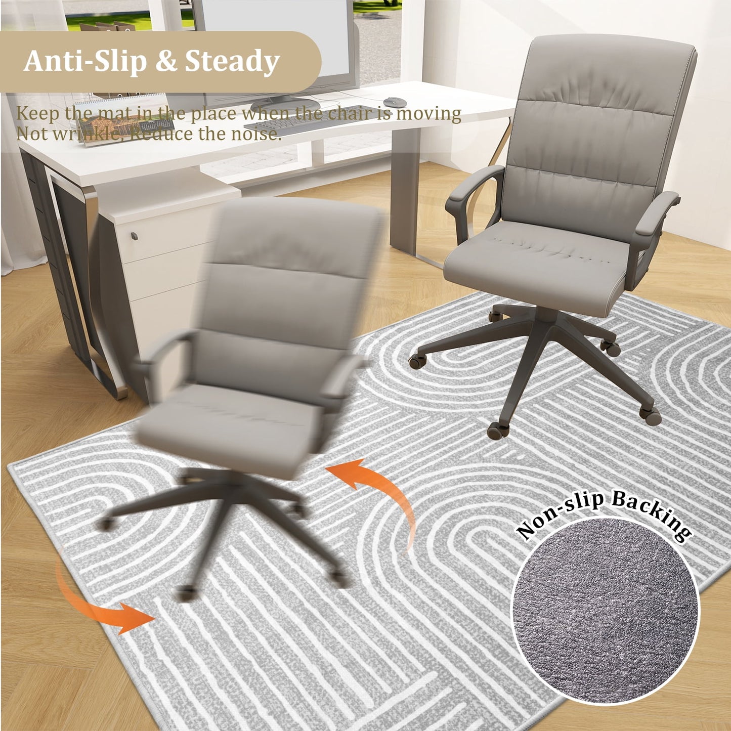 CHAKME Hardwood Floor Office Chair Mat, Non Slip Washable Floor Protector Desk Chair, 48in x 72in, Grey Wave Abstract