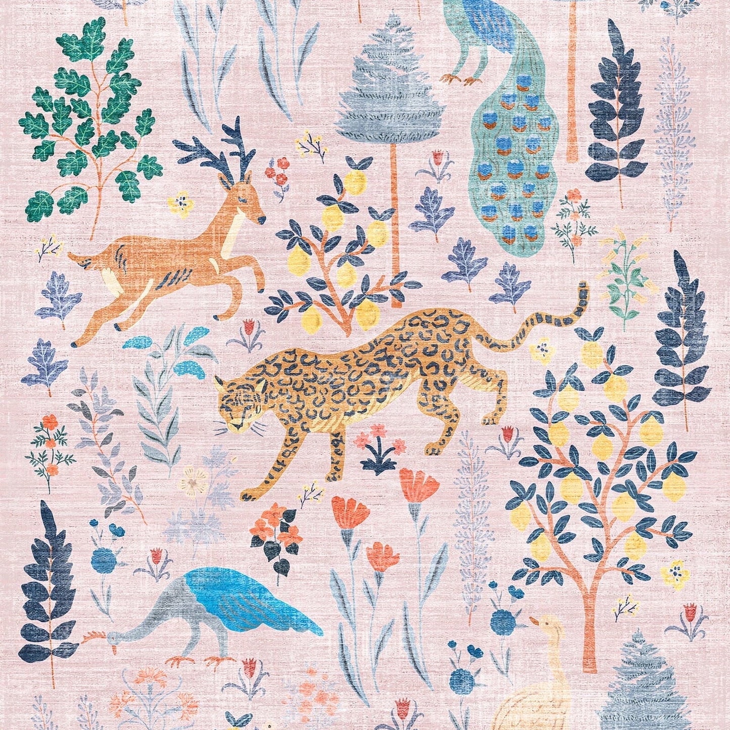 CHAKME 9'x12' Jungle Safari Wild Animal Area Rug Machine Washable Non Slip Leopard Bird Botanical Plant Low Pile Floor Carpet Living Room Dining Room Bedroom