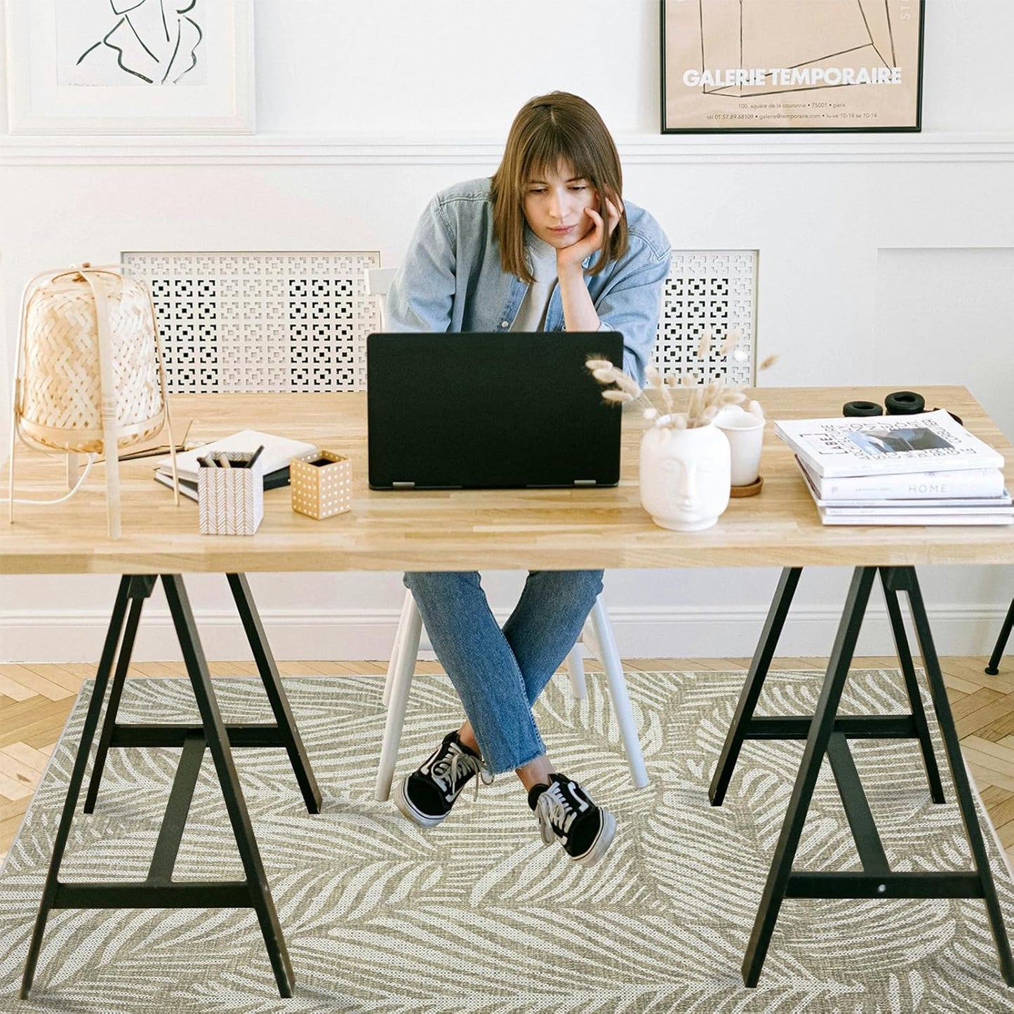 Office Chair Mat Beige Leaf