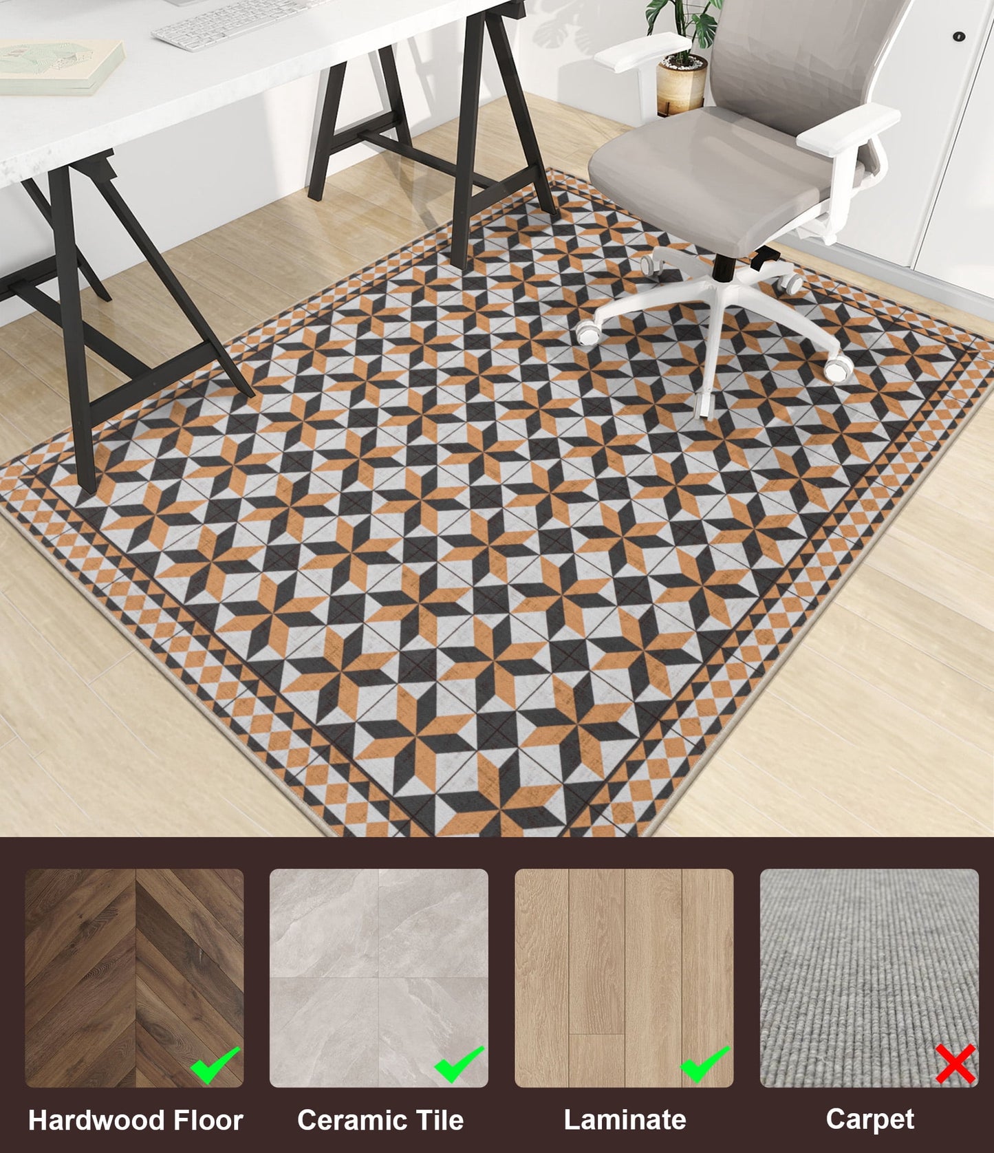 CHAKME 4'x5' Hardwood Floor Office Chair Mat Non Slip Washable Heavy Duty Desk Chair Floor Protector Low Pile Under Desk Rug Living Room Bedroom Home Office