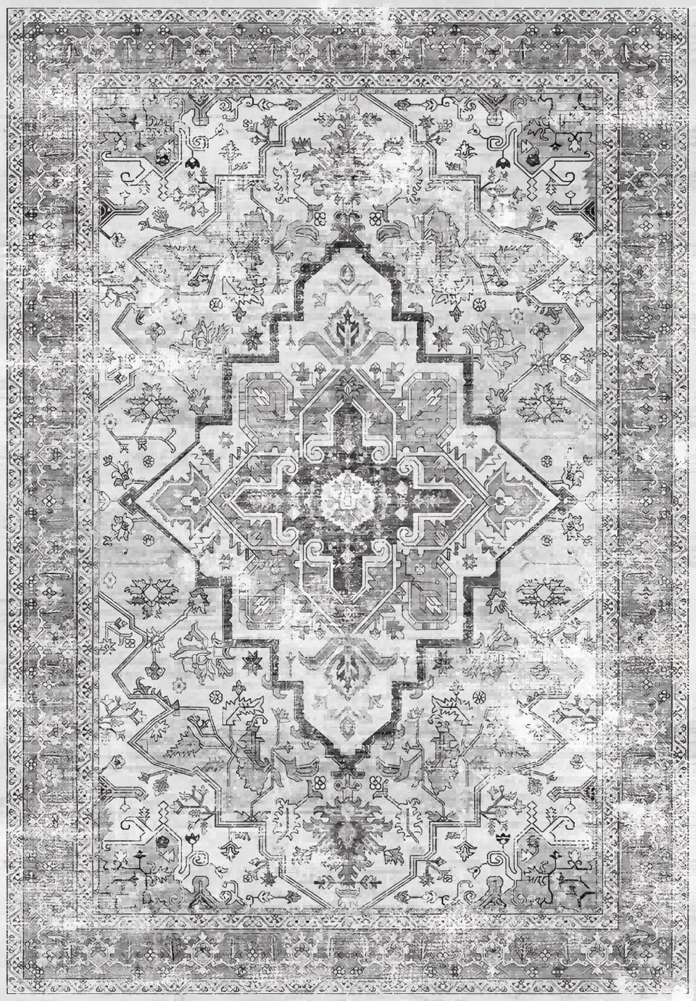 CHAKME 6'x9' Area Rugs Living Room Bedroom Large Ultra Thin Soft Washable Oriental Vintage Floral Carpet Distressed Rug Big Indoor Room Dorm Home Carpets Decor£¬Gray