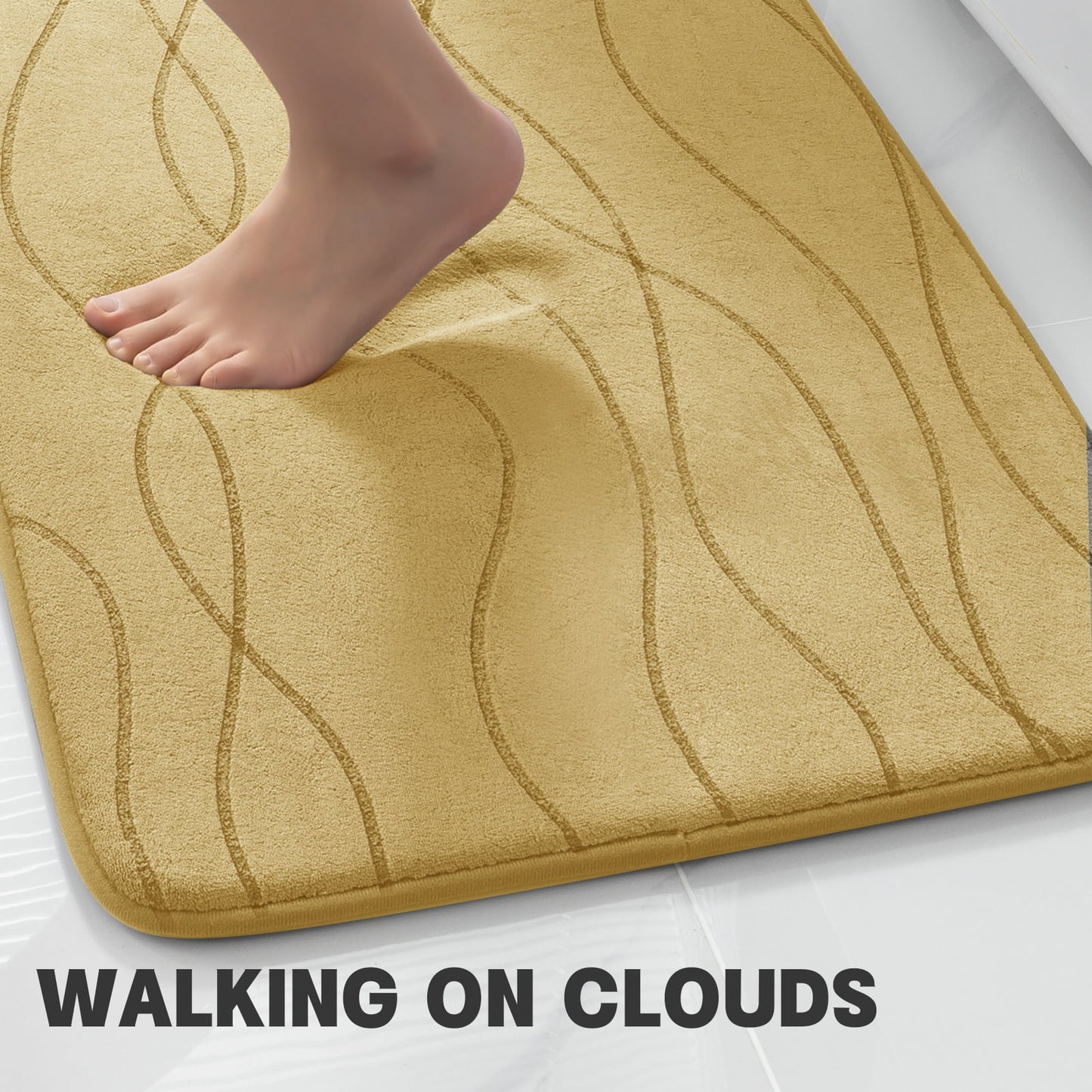CHAKME 5 Piece Bathroom Rug Set Non Slip Ultra Absorbent Machine Washable Memory Foam Large 20inx46in & 32inx20in Long 24inx17in Small 18inx16in U Shape Contour 24inx20in Toilet Mat Ocean Ripple coffee