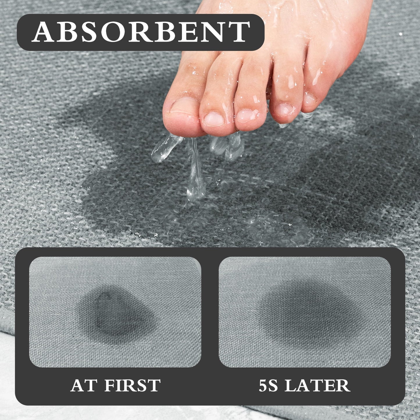 CHAKME 2 Piece Thin Bathroom Rug Set Non Slip Super Absorbent Quick Dry Machine Washable Bath Mat Rubber Backing, 17inx24in+17inx47in LIGHT GRAY