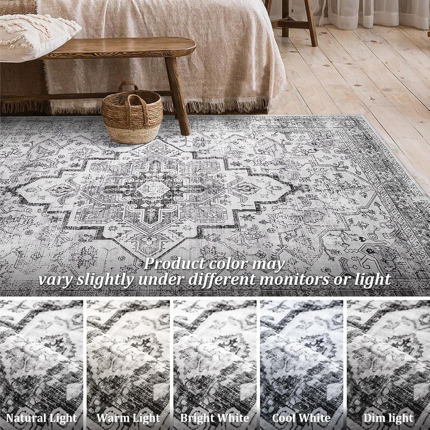 CHAKME 4'x6' Area Rugs Living Room Bedroom Ultra Thin Soft Washable Oriental Vintage Floral Carpet Distressed Rug Indoor Room Dorm Home Carpets Decor,GRAY