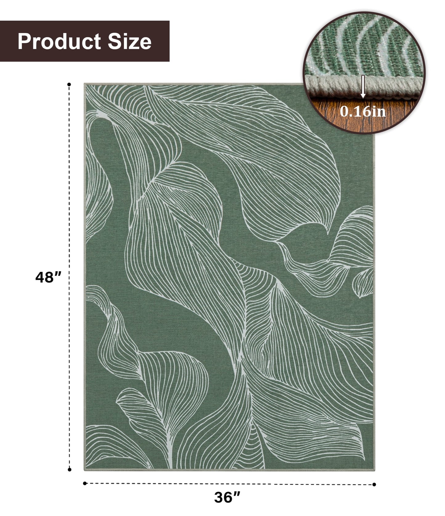 CHAKME Sage Green Leaf Office Chair Mat 3'x4' Non Slip Washable Easy Glide Carpet Protector Hardwood Floor Botanical Line Art Desk Chair Rug
