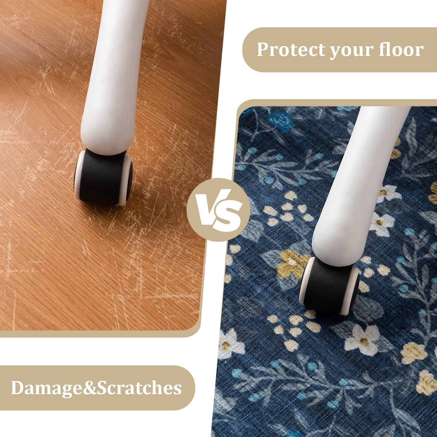CHAKME 48in X 60in Navy Blue Floral Protective Flooring Office Chair Mat Hardwood Floor Tile Floor Heavy Duty Desk Chair Mat Carpet Anti Slip Office Floor Mat Rolling Chairs Low Pile Under Desk Rug
