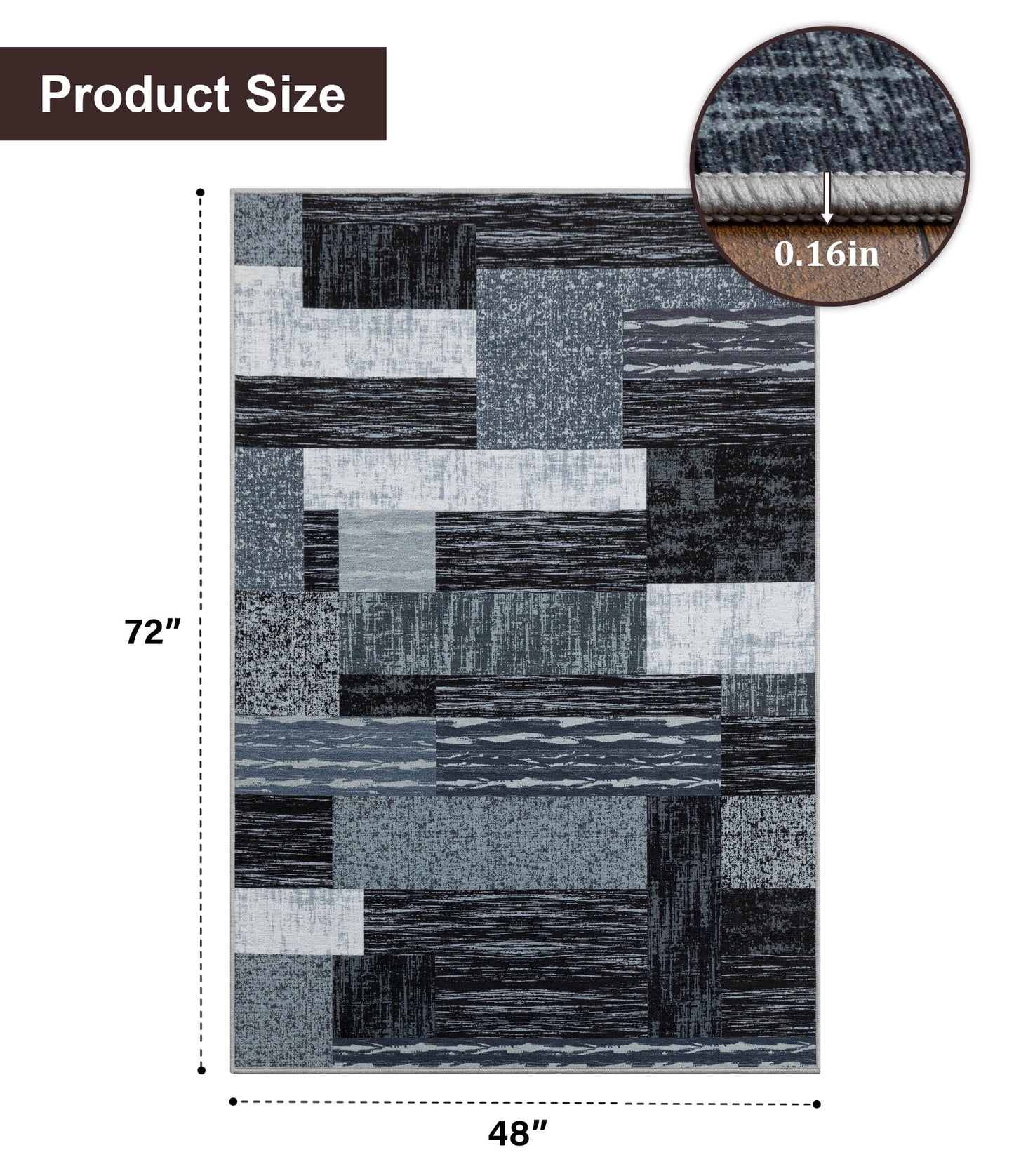 CHAKME Hardwood Floor Office Chair Mat, Non Slip Washable Floor Protector Desk Chair, 48in x 72in, Grey Patchwork