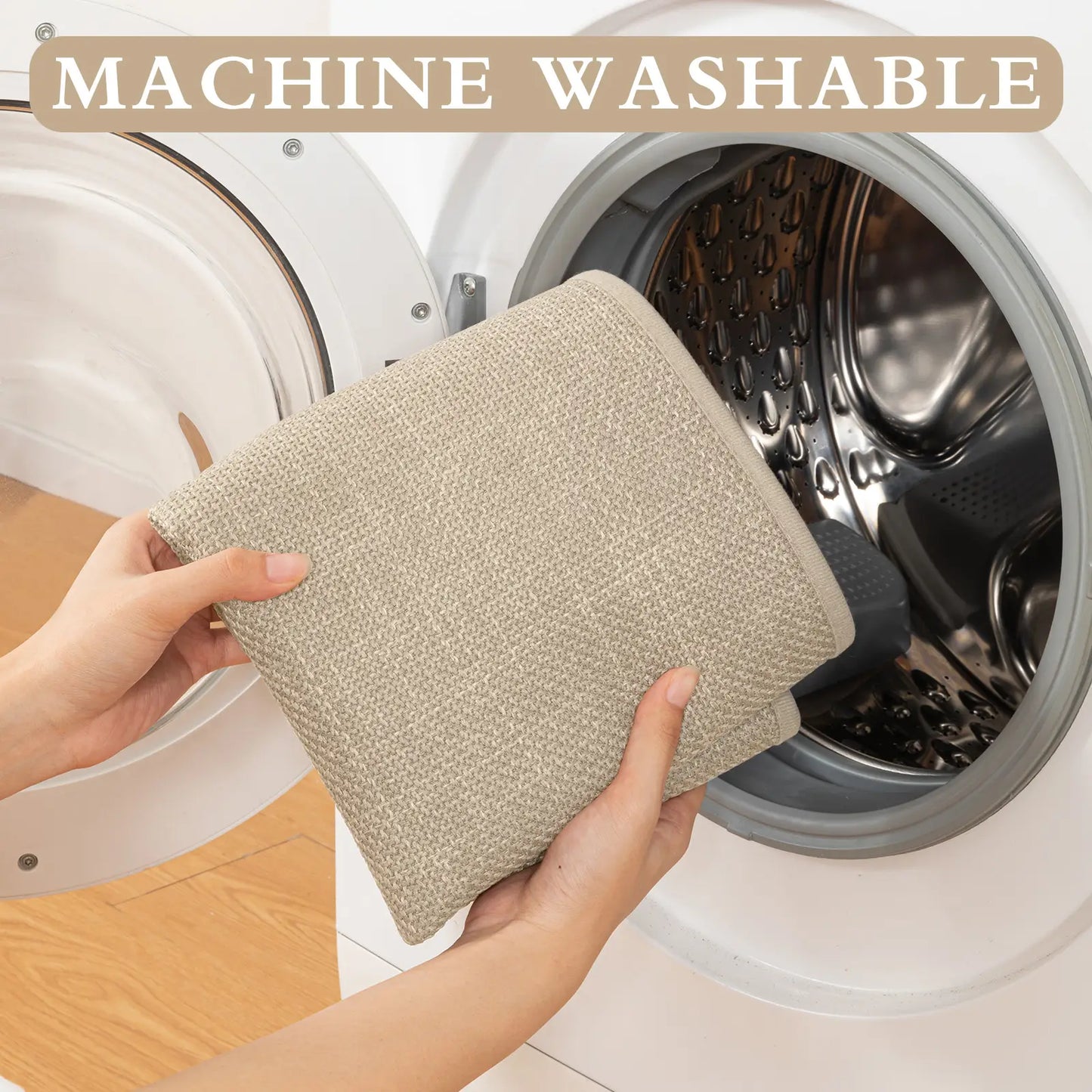 CHAKME 3 Pcs Bathroom Rug Set Thin Non Slip Washable Quick Dry Absorbent U Shaped Toilet Mat Rubber Backing Shower Tub Floor, 17inx24in+17inx32in+U Shape 17.5inx24in BEIGE