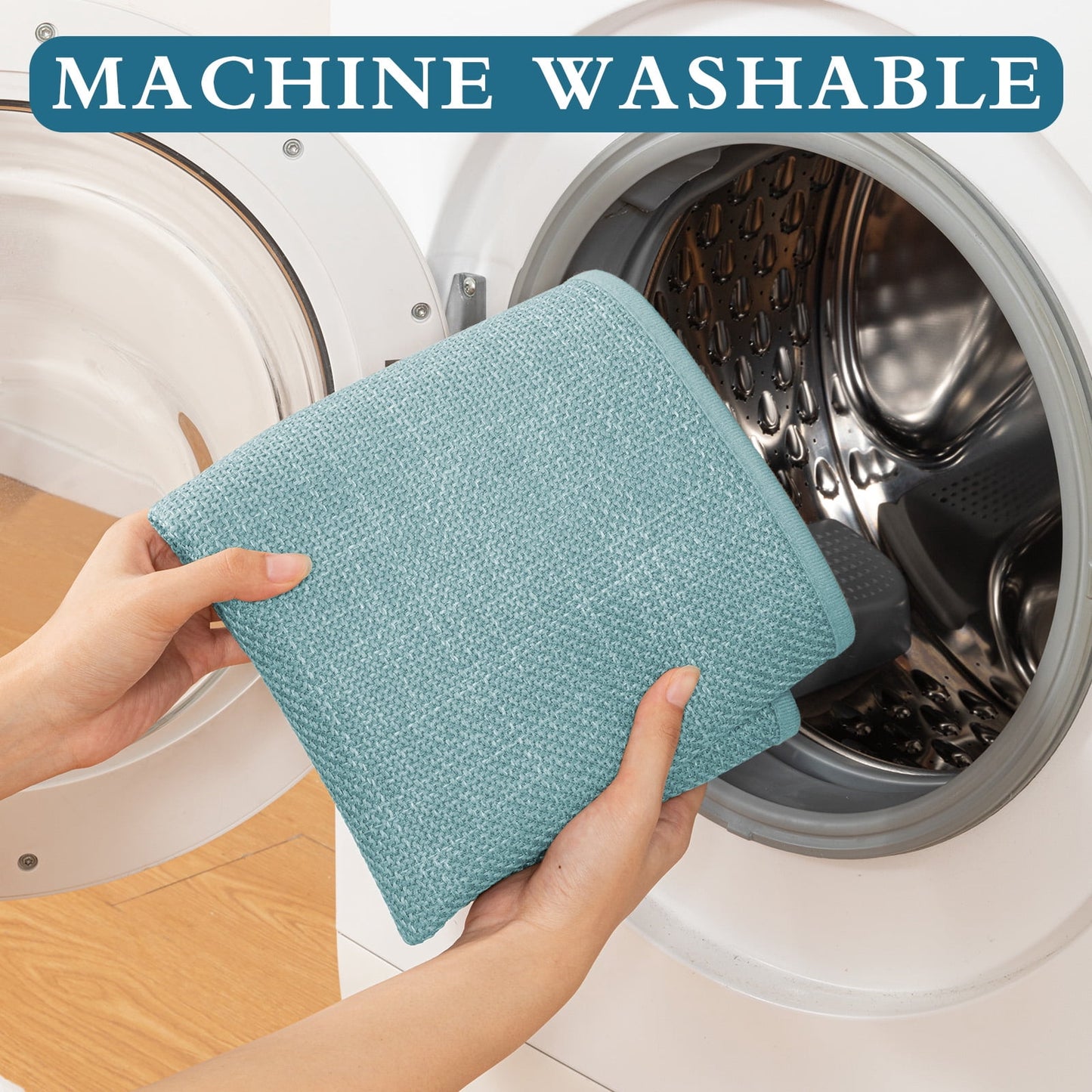 CHAKME 5 Piece Super Absorbent Bathroom Rug Set Non Slip Machine Washable Thin Quick Dry Bath Mat Rubber Backing Shower Floor Toilet Rugs BLUE