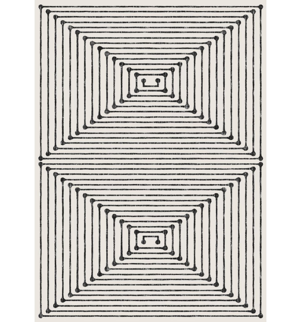 Abstract Line Art 5x7 Rug - Washable Geometric Spiral Floor Mat, Soft Non-Slip Vintage Boho Carpet for Living Room Bedroom, Black & Cream
