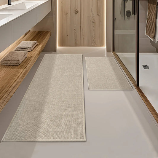 CHAKME 2 Pcs Bathroom Rug Set Thin Non Slip Washable Quick Dry Absorbent Bath Mat Rubber Backing Shower Tub Floor,17inx24in+17inx47in BEIGE