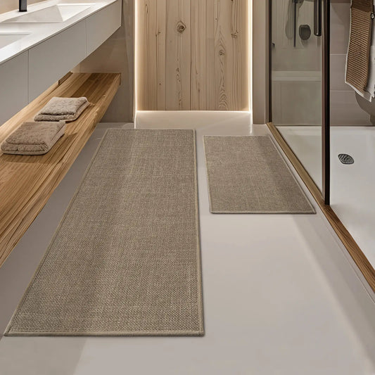 CHAKME 2 Piece Bathroom Mats Set Non Slip Washable Quick Dry Thin Absorbent Rug Rubber Backing Shower Tub Floor Sink Toilet, 17inx24in+17inx47in COFFEE