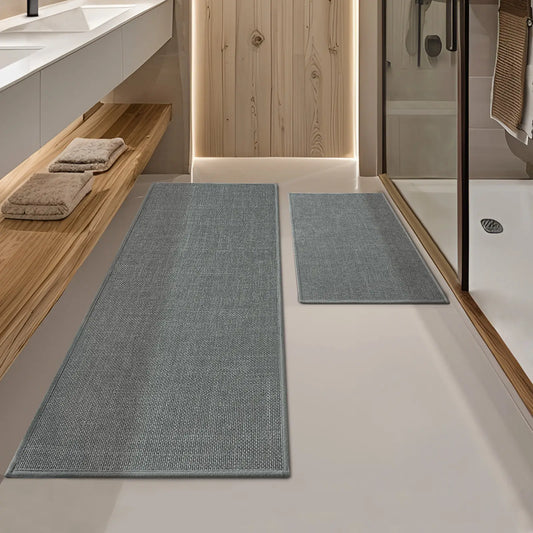 CHAKME 2 Piece Bathroom Mats Set Non Slip Washable Quick Dry Thin Absorbent Rug Rubber Backing Shower Tub Floor Sink Toilet, 17inx24in+17inx47in DARK GRAY