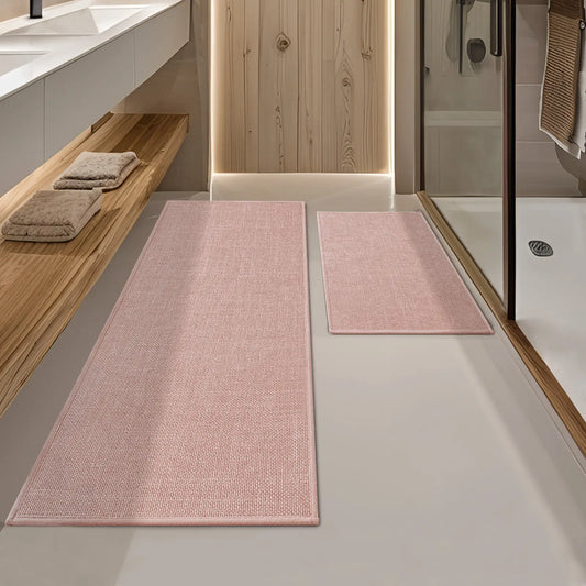 CHAKME 2 Piece Bathroom Rug Set Non Slip Washable Thin Super Absorbent Quick Dry Bath Mat Rubber Backing Shower Tub Floor, 17inx24in+17inx47in PINK