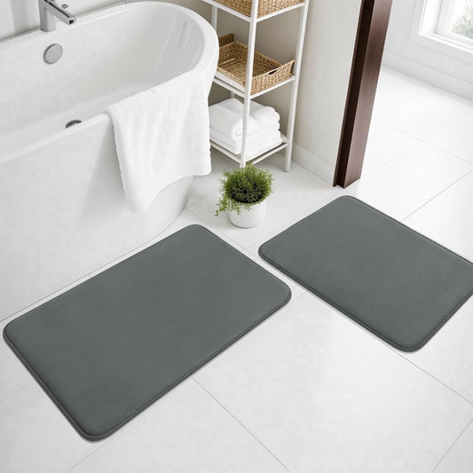 CHAKME 2 Piece Memory Foam Bath Mat Set Non Slip Ultra Absorbent Machine Washable U Shape Toilet Rug Bathroom Floor 24inx20in/24inx16in,Dark gray
