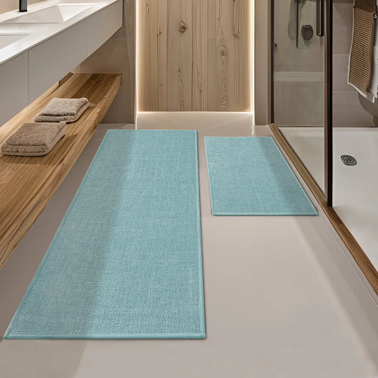 CHAKME 2 Piece Super Absorbent Bathroom Rug Set Non Slip Machine Washable Thin Quick Dry Bath Mat Rubber Backing Shower Floor, 17inx24in+17inx47in BLUE