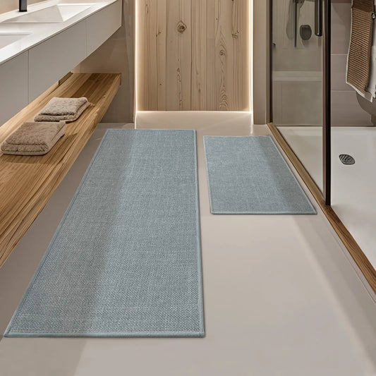 CHAKME 2 Piece Thin Bathroom Rug Set Non Slip Super Absorbent Quick Dry Machine Washable Bath Mat Rubber Backing, 17inx24in+17inx47in LIGHT GRAY