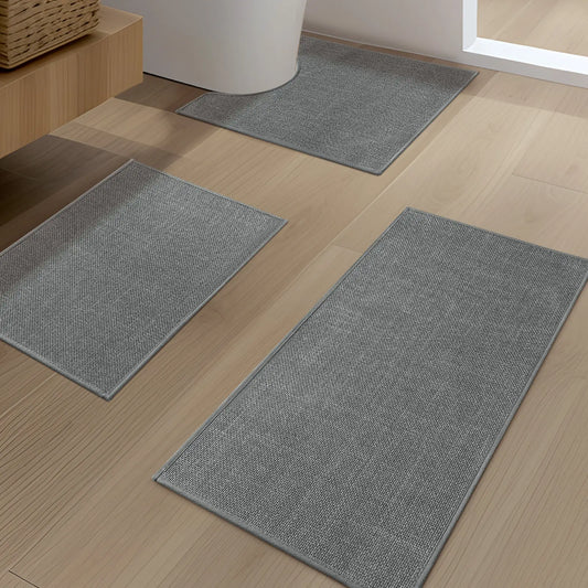 CHAKME 3 Pcs Bathroom Rug Set Thin Non Slip Washable Quick Dry Absorbent U Shaped Toilet Mat Rubber Backing Shower Tub Floor, 17inx24in+17inx32in+U Shape 17.5inx24in DARK GRAY