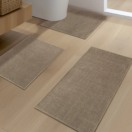 CHAKME 3 Piece Bathroom Mats Set Non Slip Washable Quick Dry Thin Absorbent U Shaped Toilet Rug Rubber Backing Shower Tub Floor Sink, 17inx24in+17inx32in+U Shape 17.5inx24in COFFEE