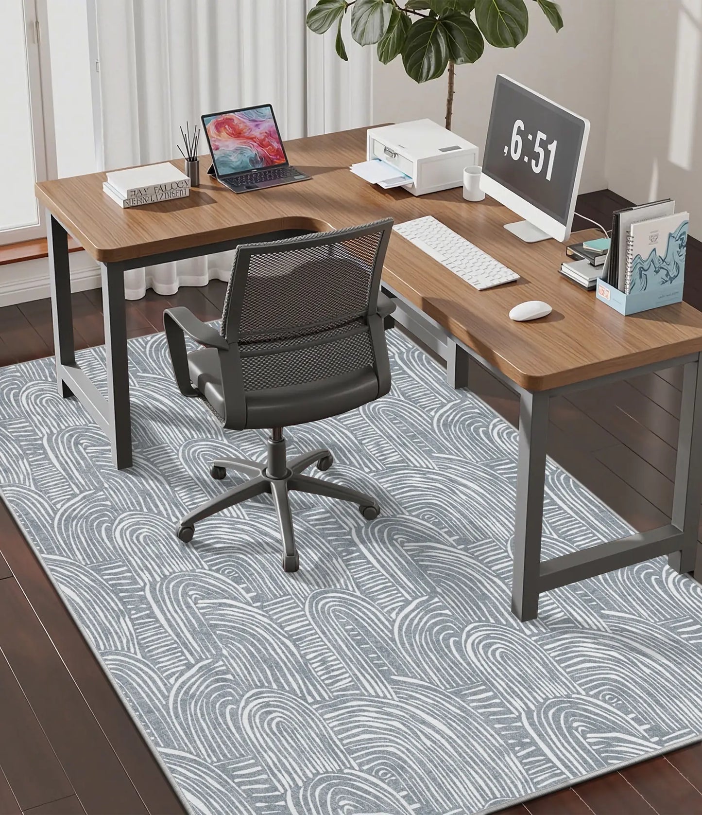 CHAKME 4' X 5' Arched Line Office Chair Mat Hardwood Floor Desk Chair Mat Anti Slip Floor Protector Under Desk Low Pile Office Rug Home
