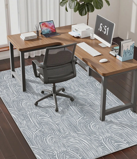 CHAKME 4' X 5' Arched Line Office Chair Mat Hardwood Floor Desk Chair Mat Anti Slip Floor Protector Under Desk Low Pile Office Rug Home