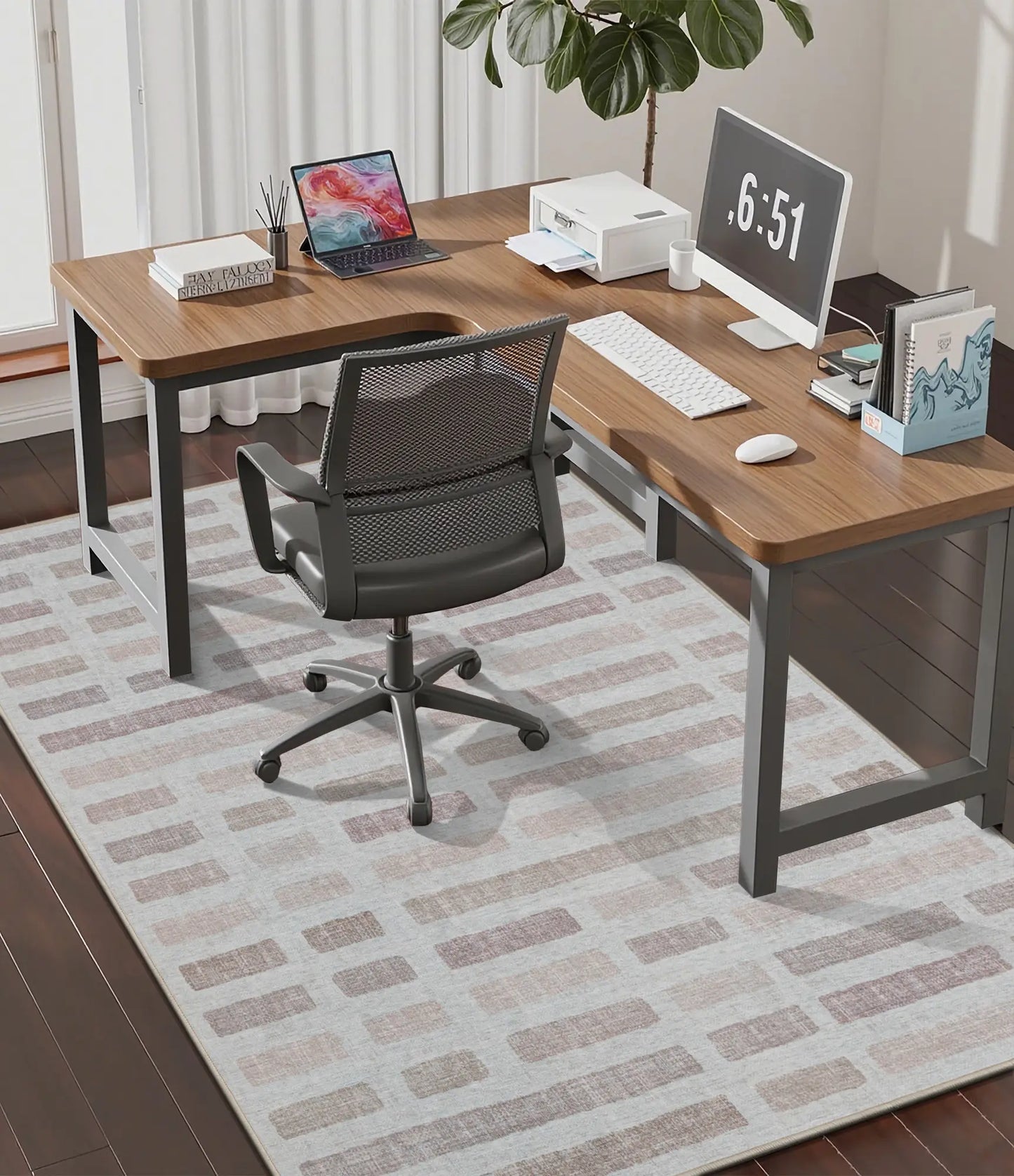 CHAKME 4' X 5' Beige Block Office Chair Mat Hardwood Floor Desk Chair Mat Anti Slip Floor Protector Under Desk Low Pile Office Rug Home