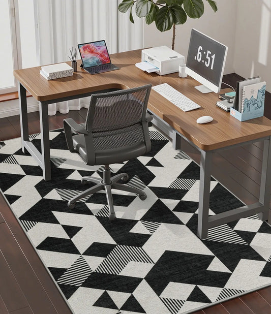 CHAKME 4' X 5' Geometric Office Chair Mat Hardwood Floor Desk Chair Mat Anti Slip Floor Protector Under Desk Low Pile Office Rug Home