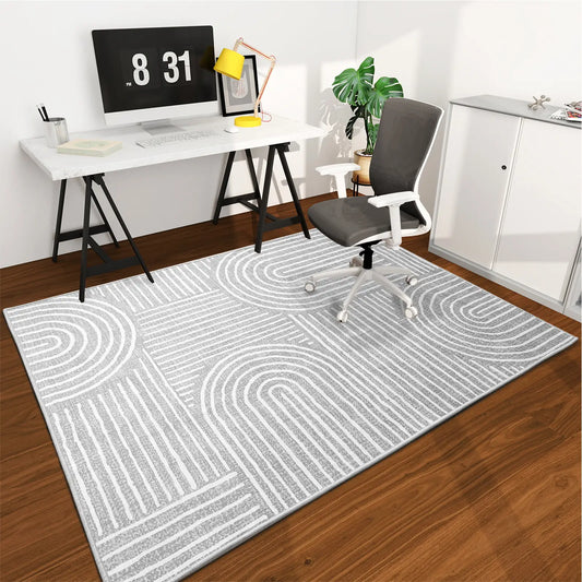 CHAKME 4' X 5' Gray Wave Office Chair Mat Hardwood Floor Desk Chair Mat Anti Slip Floor Protector Under Desk Low Pile Office Rug Home