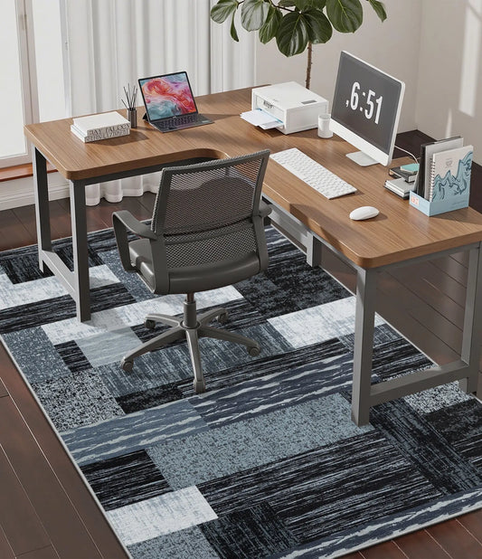 CHAKME 4' X 5' Patchwork Office Chair Mat Hardwood Floor Desk Chair Mat Anti Slip Floor Protector Under Desk Low Pile Office Rug Home