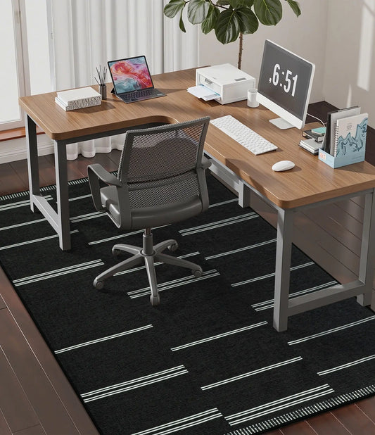 CHAKME 4' X 5' Striped Office Chair Mat Hardwood Floor Desk Chair Mat Anti Slip Floor Protector Under Desk Low Pile Office Rug Home