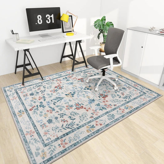 CHAKME 48in X 60in Light Blue Floral Protective Flooring Office Chair Mat Hardwood Floor Tile Floor Heavy Duty Desk Chair Mat Carpet Anti Slip Office Floor Mat Rolling Chairs Low Pile Under Desk Rug