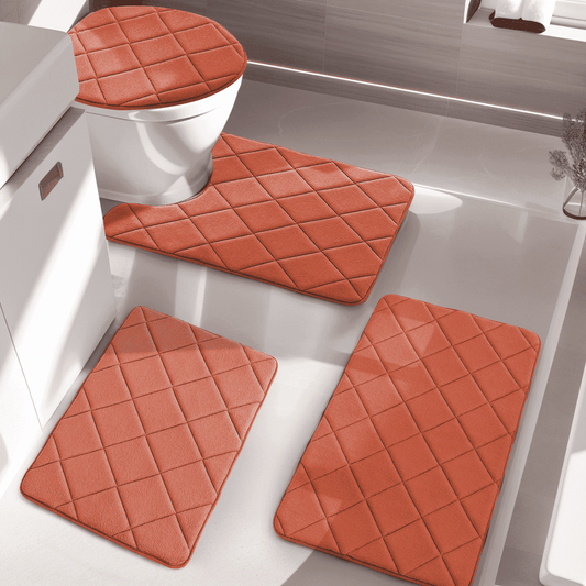 CHAKME 4pcs Bathroom Rugs Set with U-Shaped Mat, Non Slip, Quick Drying, Ultra Soft and Water Absorbent Bath Rug Mat Carpet Machine Washable 20inx32in+17inx24in+U 20inx24in+15inx18in ORANGE