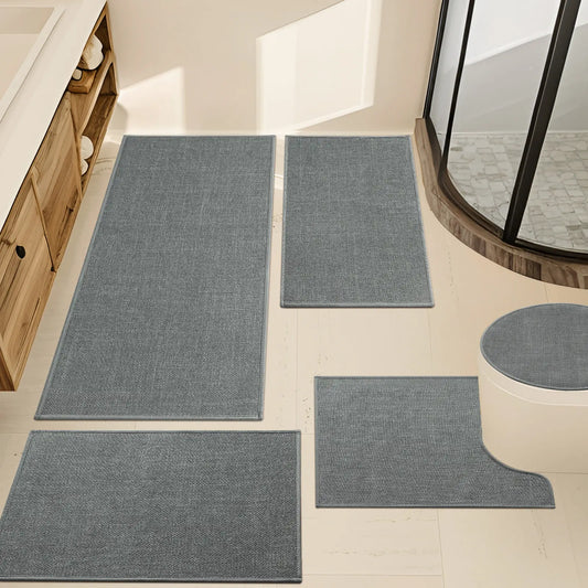 CHAKME 5 Pcs Bathroom Rug Set Thin Non Slip Washable Quick Dry Absorbent Bath Mat Rubber Backing Shower Tub Floor Toilet Rugs DARK GRAY