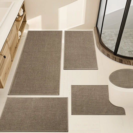 CHAKME 5 Piece Bathroom Mats Set Non Slip Washable Quick Dry Thin Absorbent Rug Rubber Backing Shower Tub Floor Sink Toilet Rugs COFFEE