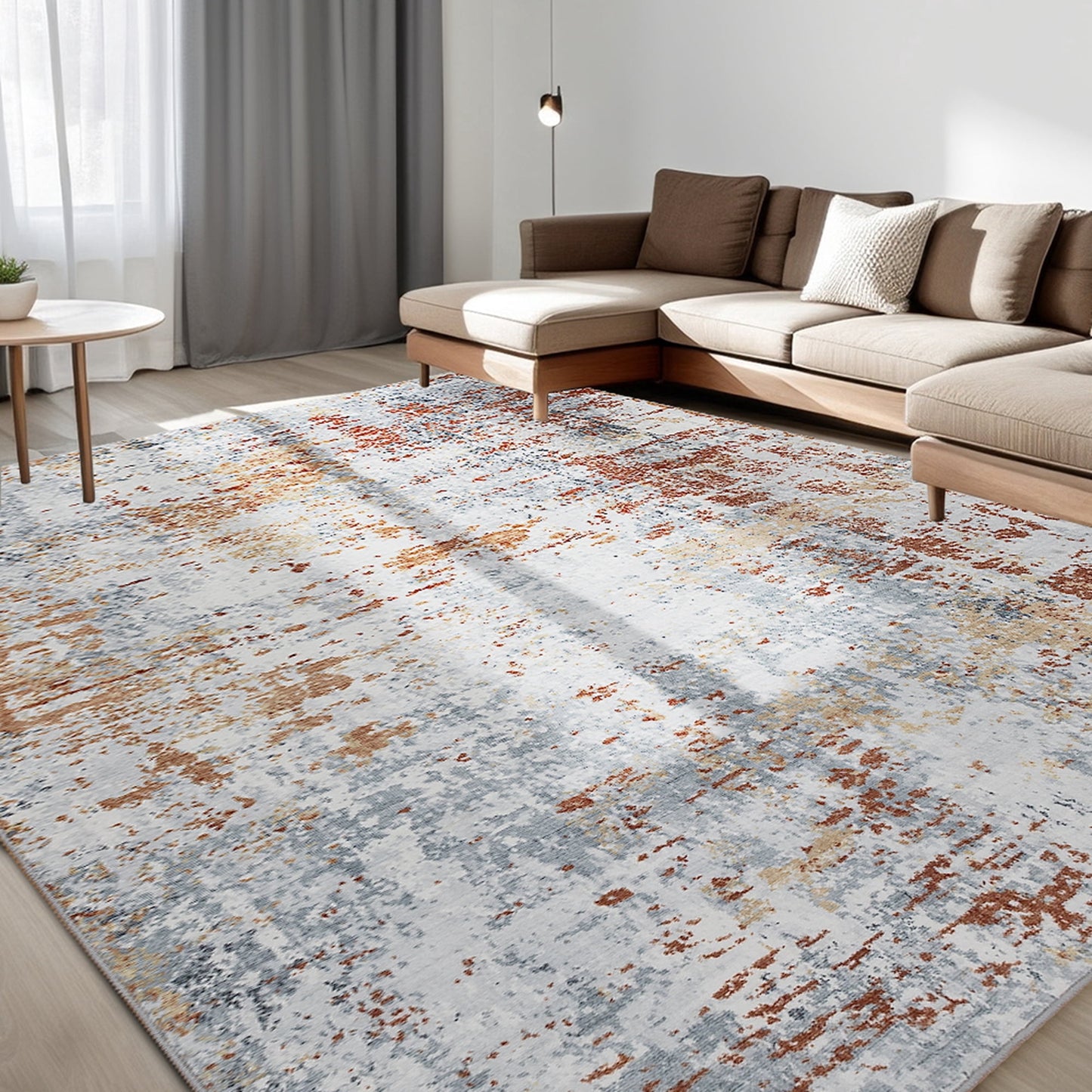 CHAKME 5'x7' Abstract Area Rugs Machine Washable Non Slip Modern Distressed Blue Grey Rust Living Room Bedroom Dining Room Office Kitchen Soft Indoor Carpet