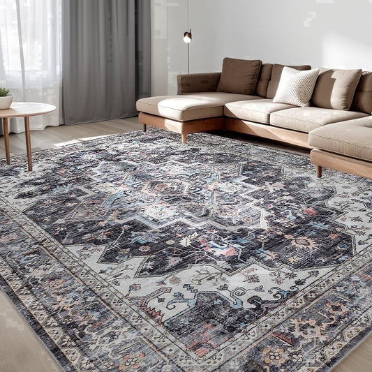 CHAKME 5'x7' Washable Area Rug Large Soft Rugs Living Room Vintage Gray Carpet Bedroom Dining Room Non-Slip Stain Resistant Under Table Rug
