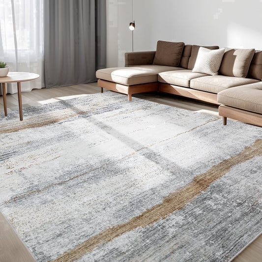 CHAKME 6'x9' Abstract Area Rugs Machine Washable Non Slip Modern Distressed Blue Grey Rust Living Room Bedroom Dining Room Office Kitchen Soft Indoor Carpet