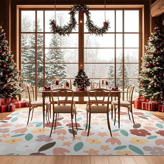 CHAKME 6'x9'Area Rugs Washable Non Slip Floral Carpets for Living Room Bedroom Kitchen Office Large Rugs Cottage Farmhouse Dining Room Oriental Flower Rugs, Light beige