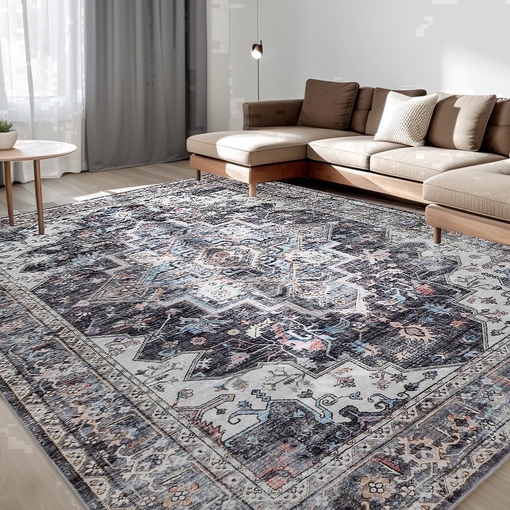 CHAKME 6'x9' Washable Area Rug Large Soft Rugs Living Room Vintage Gray Carpet Bedroom Dining Room Non-Slip Stain Resistant Under Table Rug