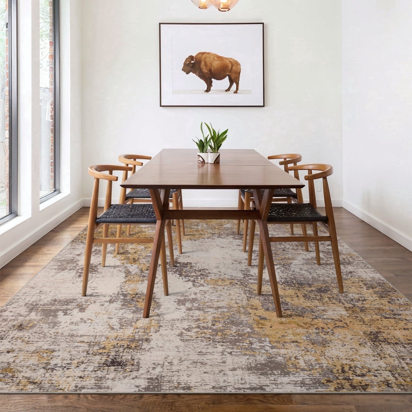 CHAKME 8'x10' Abstract Area Rugs Machine Washable Non Slip Distressed Farmhouse Living Room Bedroom Dining Room Office Neutral Beige Brown Vintage Floor Carpet