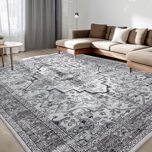 CHAKME 8'x10' Area Rugs Living Room Bedroom Large Ultra Thin Soft Washable Oriental Vintage Floral Carpet Distressed Rug Big Indoor Room Dorm Home Carpets Decor£¬Gray