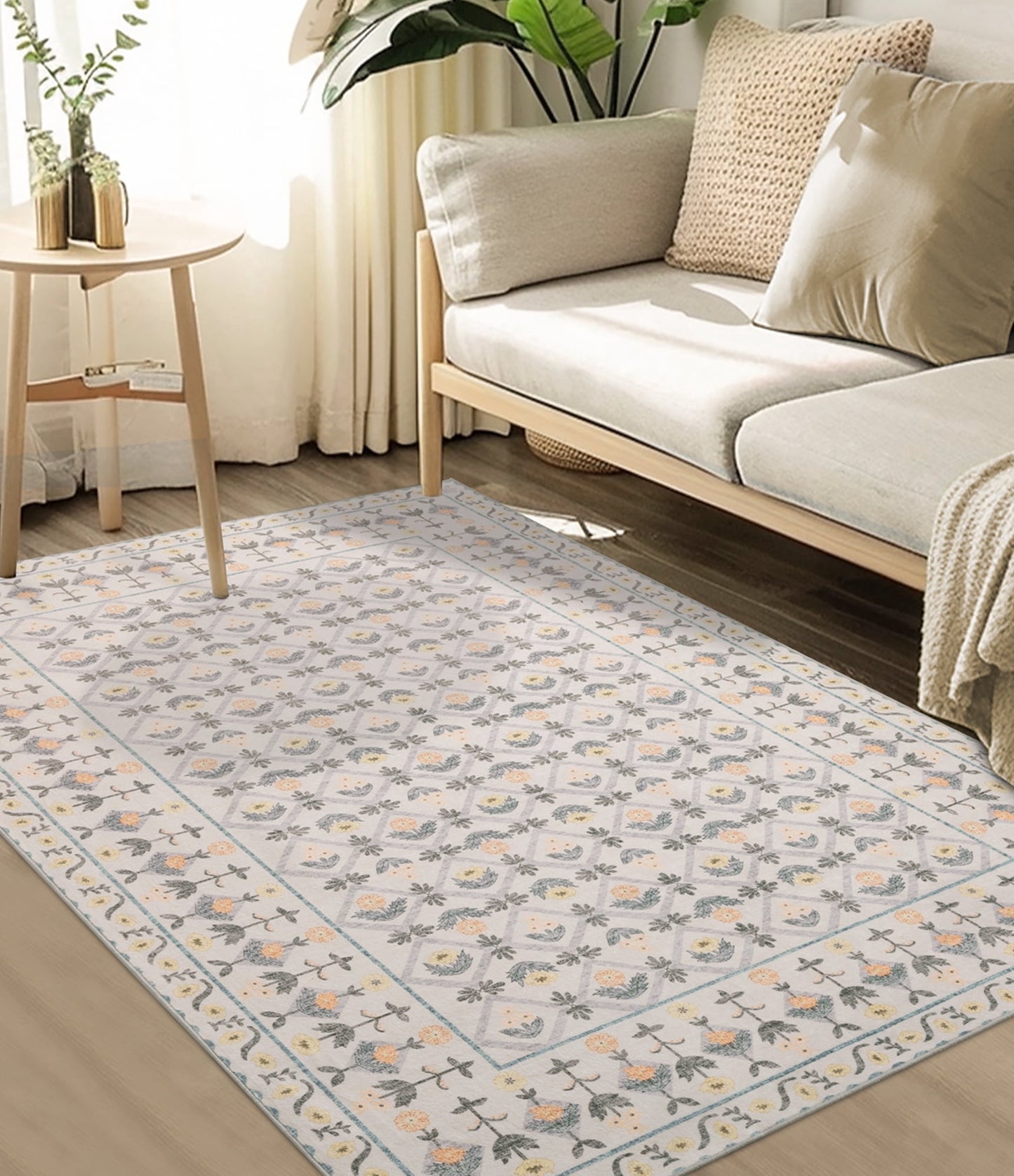 CHAKME 8'x10'Area Rugs Washable Non Slip Floral Living Room Large Vintage Green American Country Oriental Flower Rug Distressed Retro Farmhouse Soft Carpet,Beige