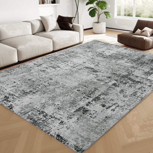 CHAKME 9'x12' Abstract Area Rugs Machine Washable Non Slip Modern Distressed Blue Grey Rust Living Room Bedroom Dining Room Office Kitchen Soft Indoor Carpet